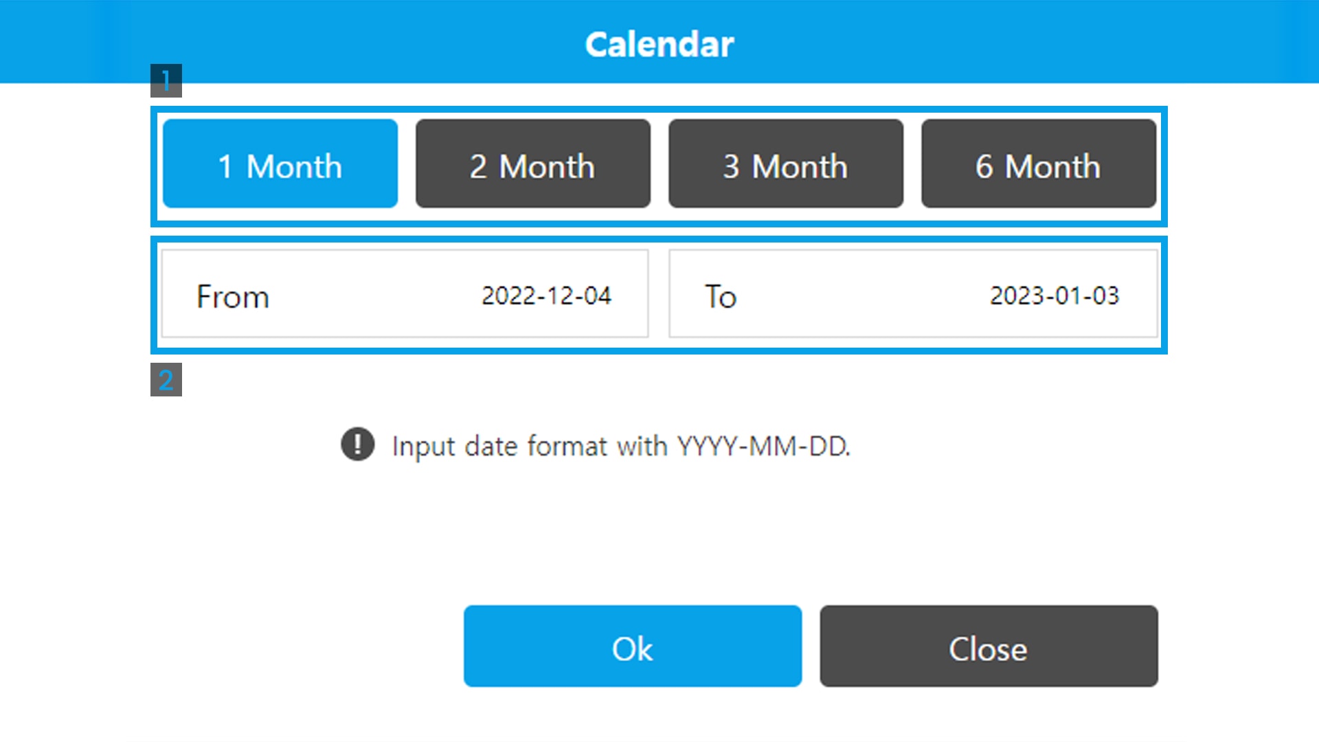 Calendar popup
