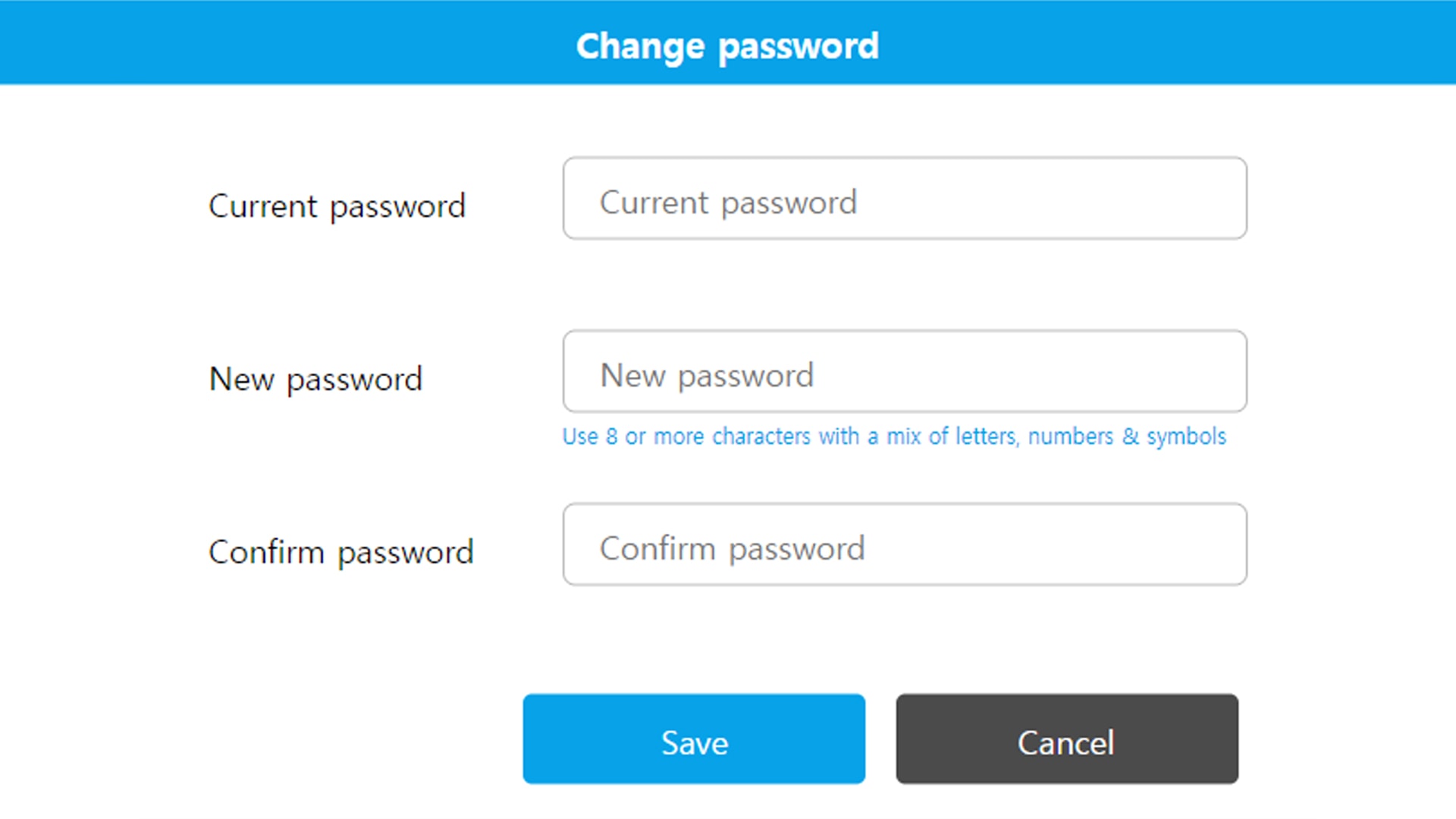 Change password popup