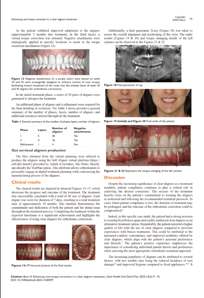 Enhancing root torque correction in a clear aligners treatment